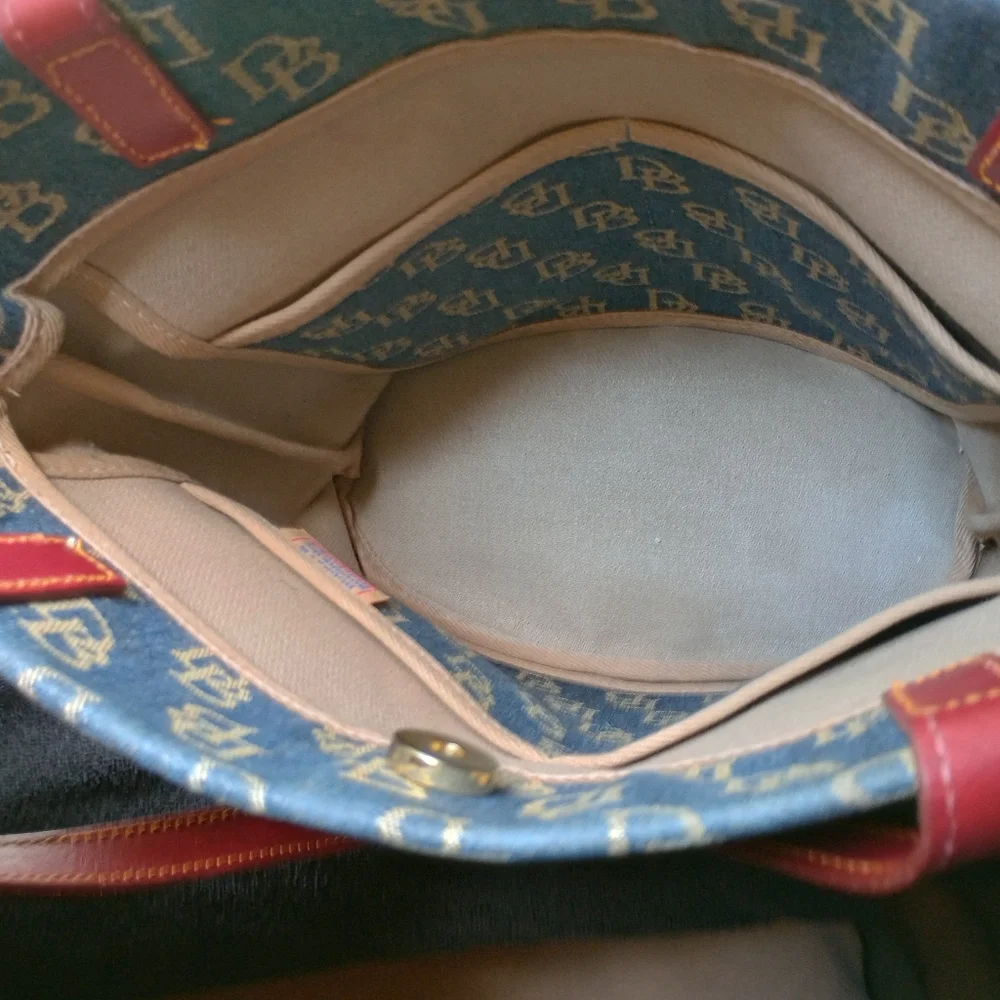 Dooney & Bourke Denim Logo Tote with Brown Leather Trim